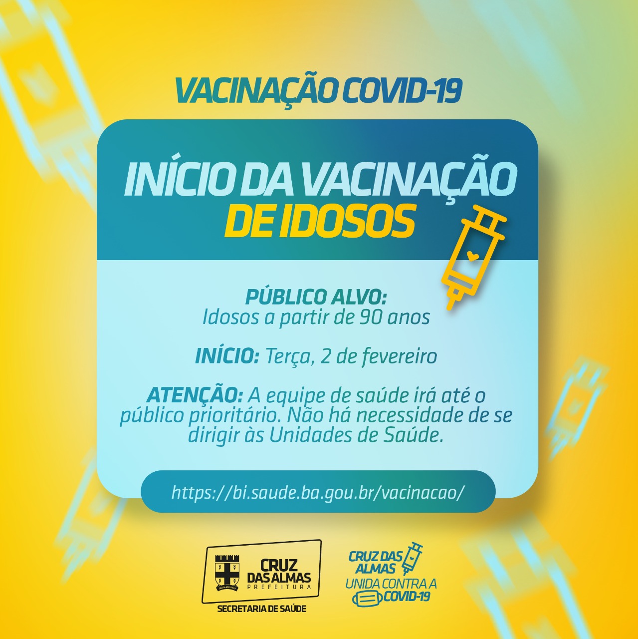 LAPÃO INICIOU NESTA SEGUNDA-FEIRA(1º), A VACINAÇÃO EM IDOSOS ACIMA DE 90  ANOS - Notícias - Prefeitura Municipal de Lapão - Site Oficial