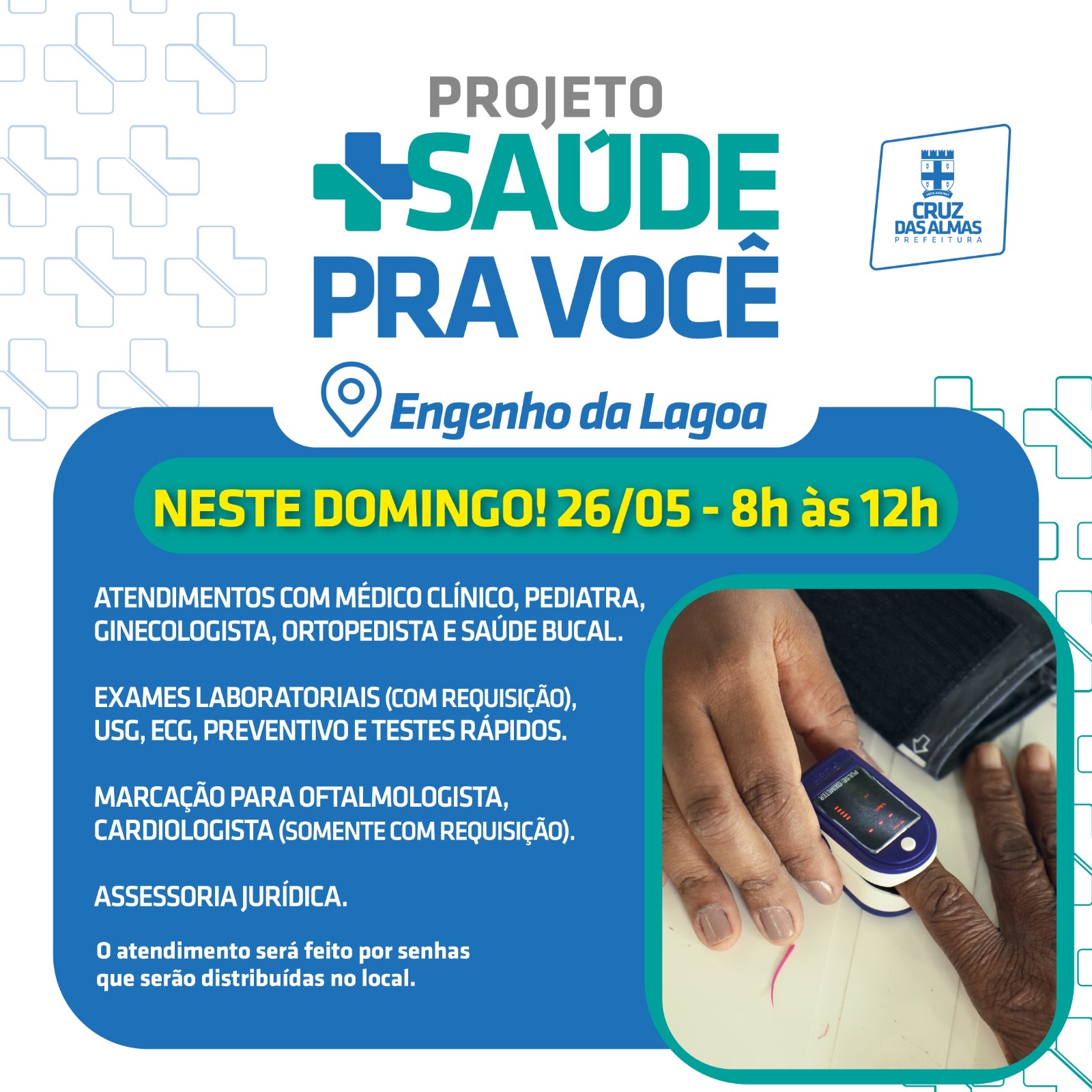 Projeto Mais Saúde Pra Você: Prefeitura de Cruz vai realizar mutirão de saúde na comunidade do Engenho da Lagoa