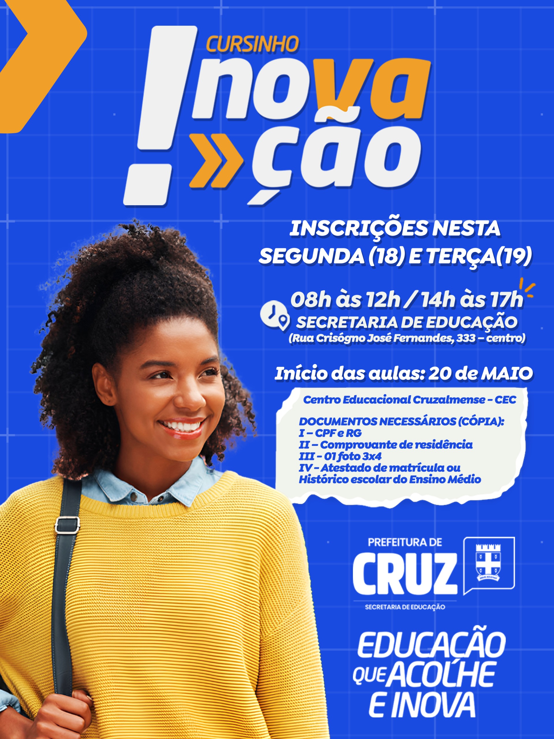 Inscrições para o Cursinho Inovação acontecem nesta segunda (18) e terça-feira (19)