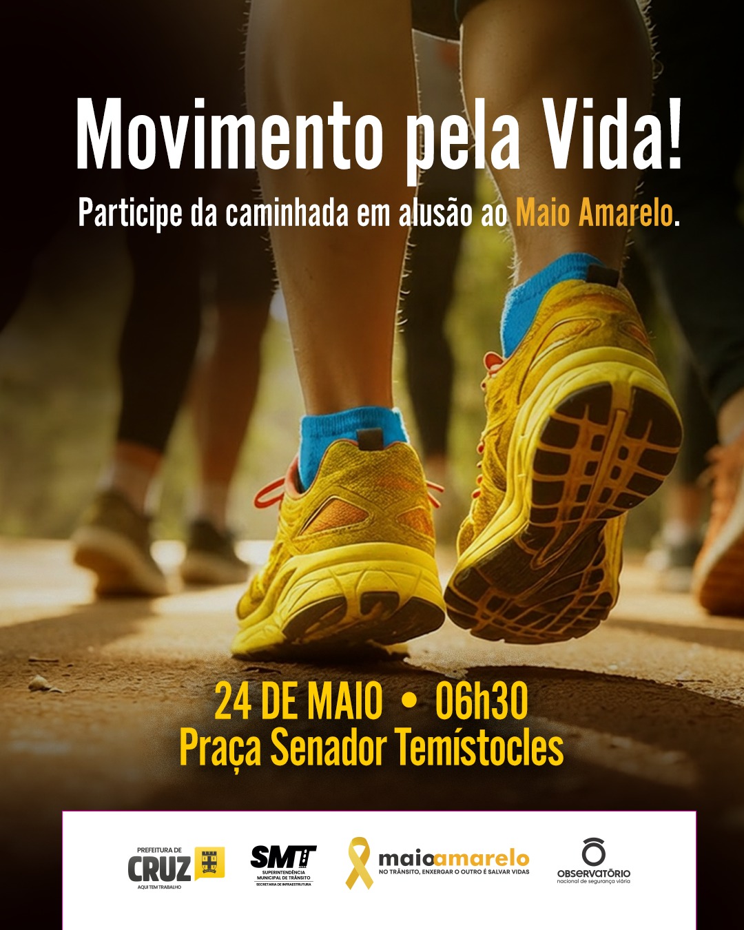 Movimento pela Vida: Prefeitura de Cruz promove corrida e caminhada do Maio Amarelo neste domingo (24)